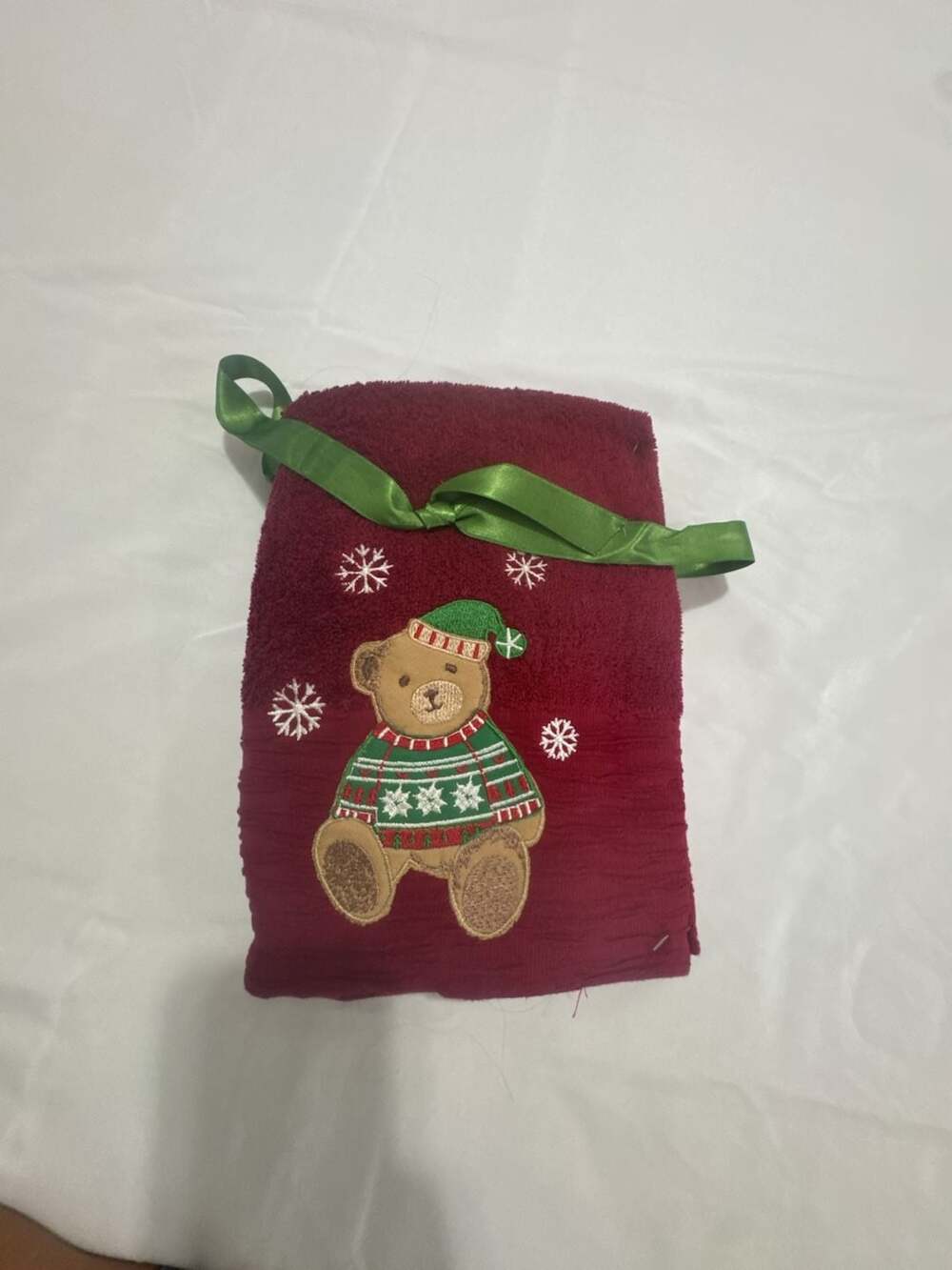 Sleigh Hill Christmas Holiday Bear Embroidered Red Hand Towel